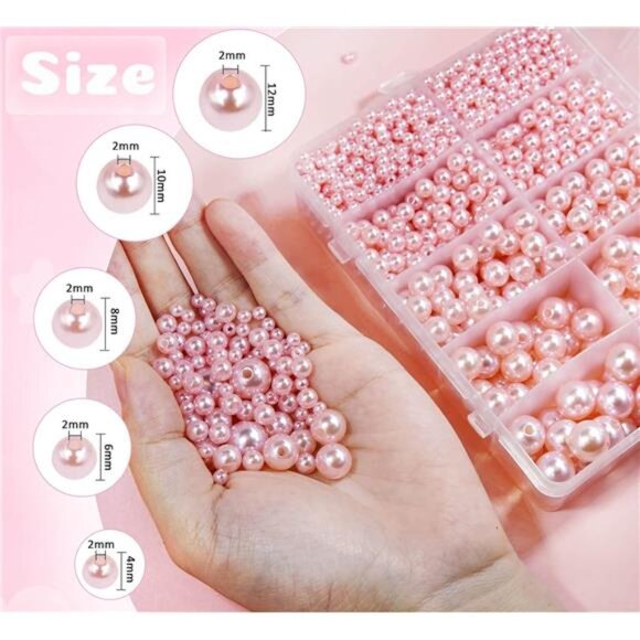 Pink Pearl Beads for Jewelry Making, 1750pcs Light Pink Pearl Craft Bead with - Picture 2 of 8
